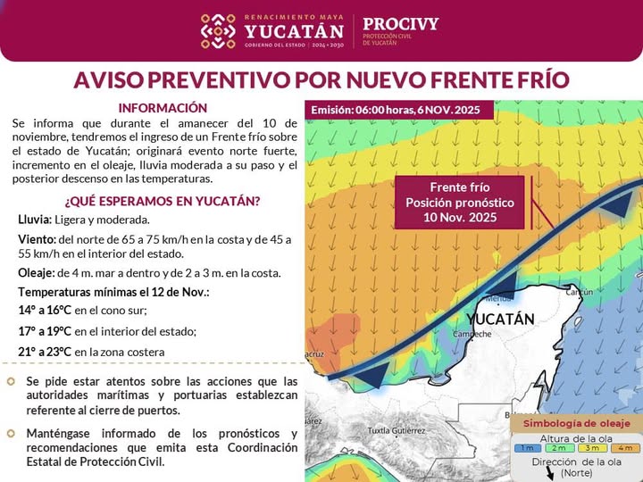 AVISO PREVENTIVO POR FRENTE FRIO